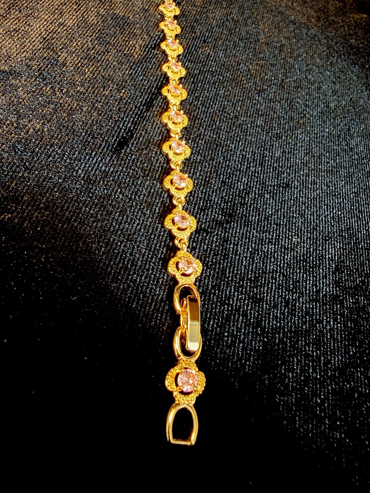 14K Gold Tennis Link w/Pink Round AAA CZ Stone Bracelet Prong Set Lobster