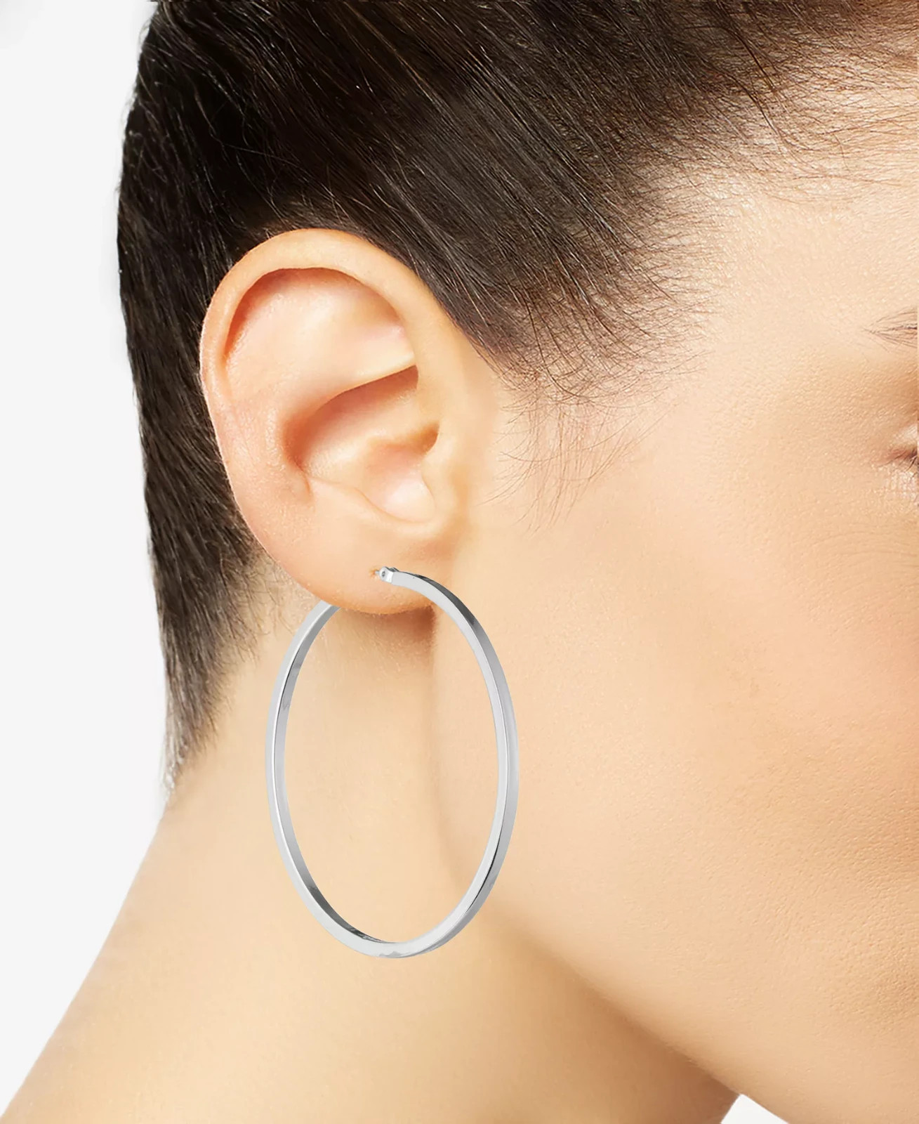 Karl Lagerfeld Paris Large Hoop Earrings 2.4” Silver-Tone Mixed Metal Click-Top
