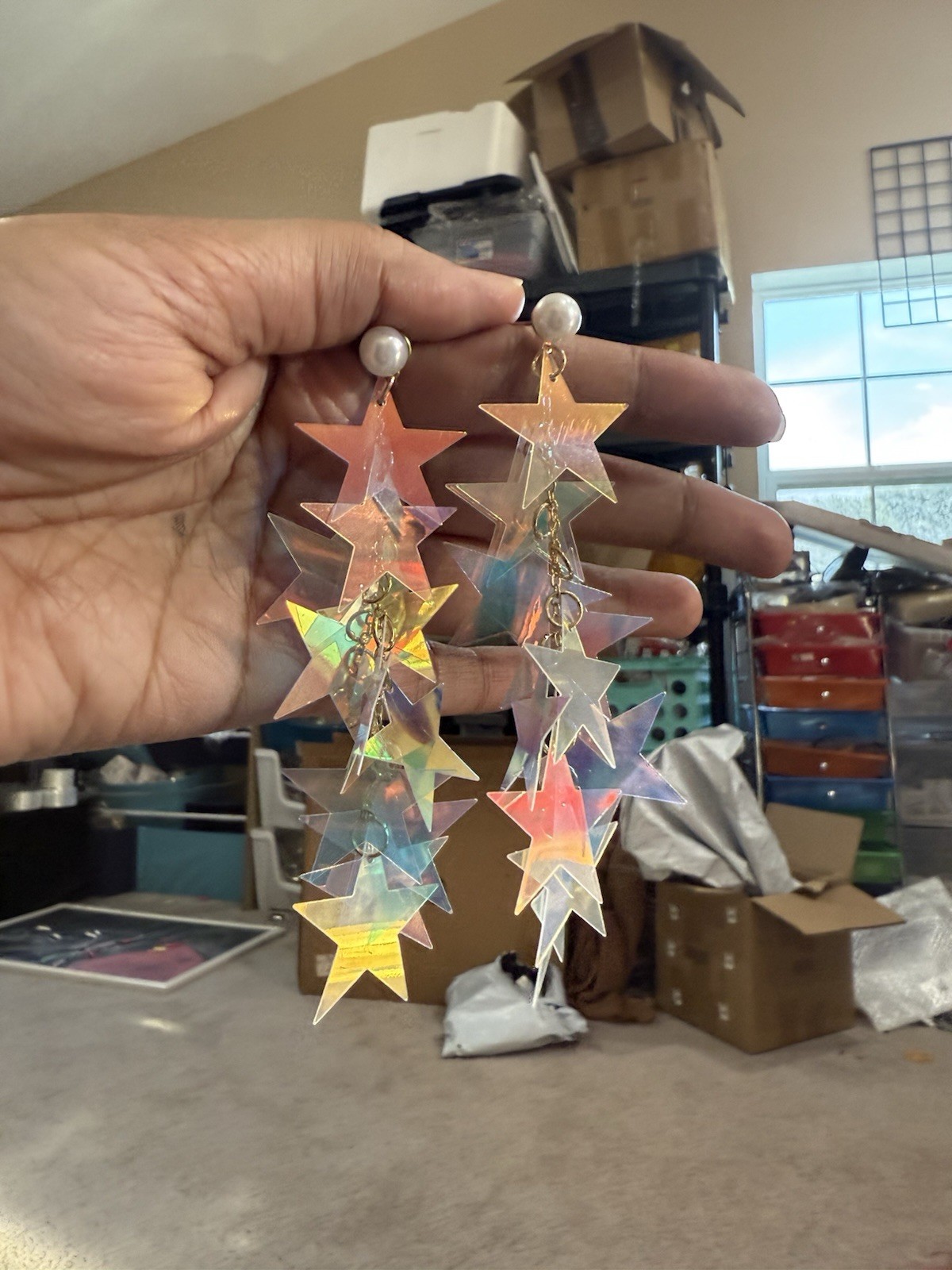Large Star Acrylic Earrings Vintage Style Plastic Chunky Statement Big
