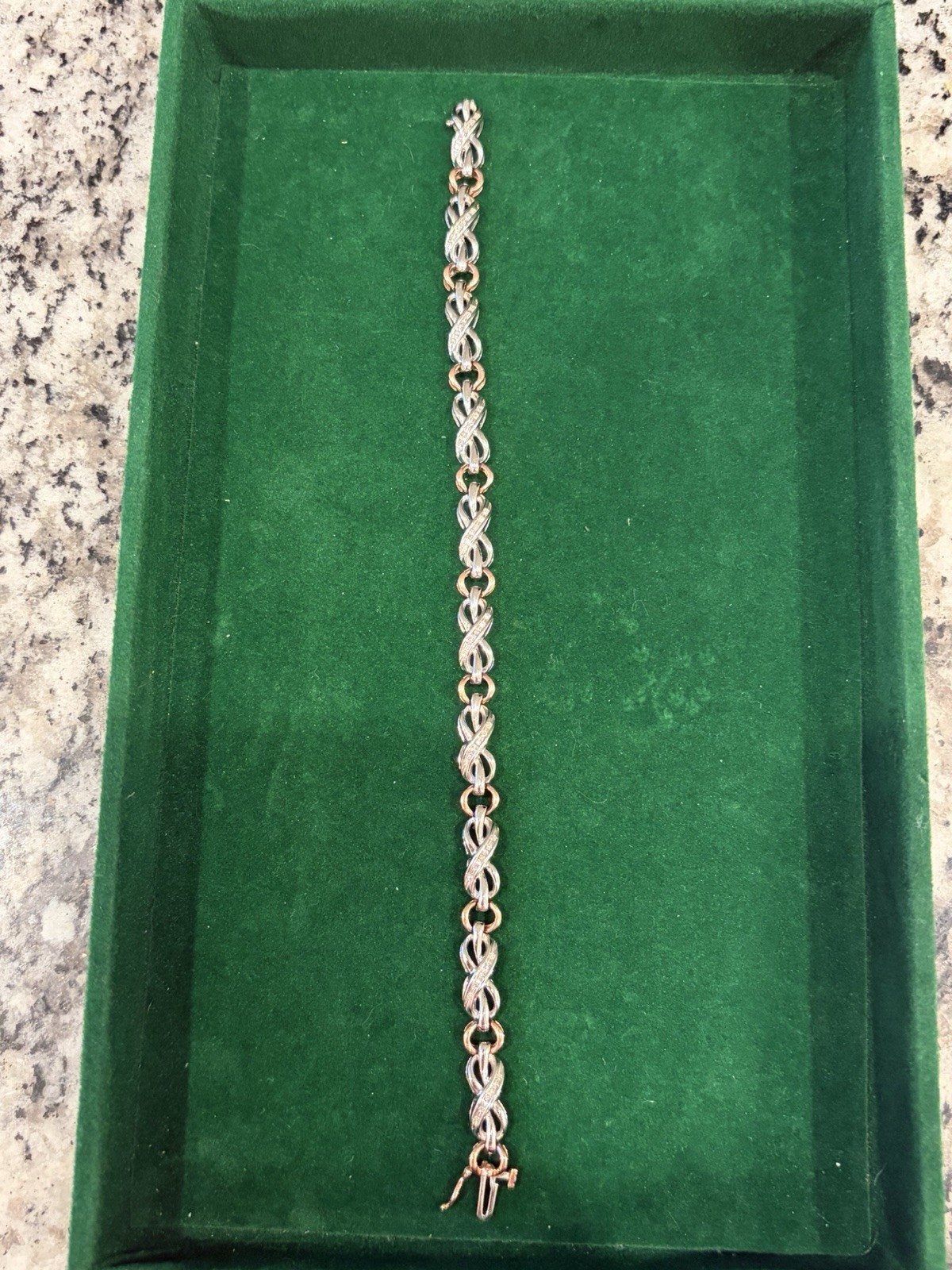 Two-Tone White & Rose Gold with Natural Diamonds Infinity Bracelet