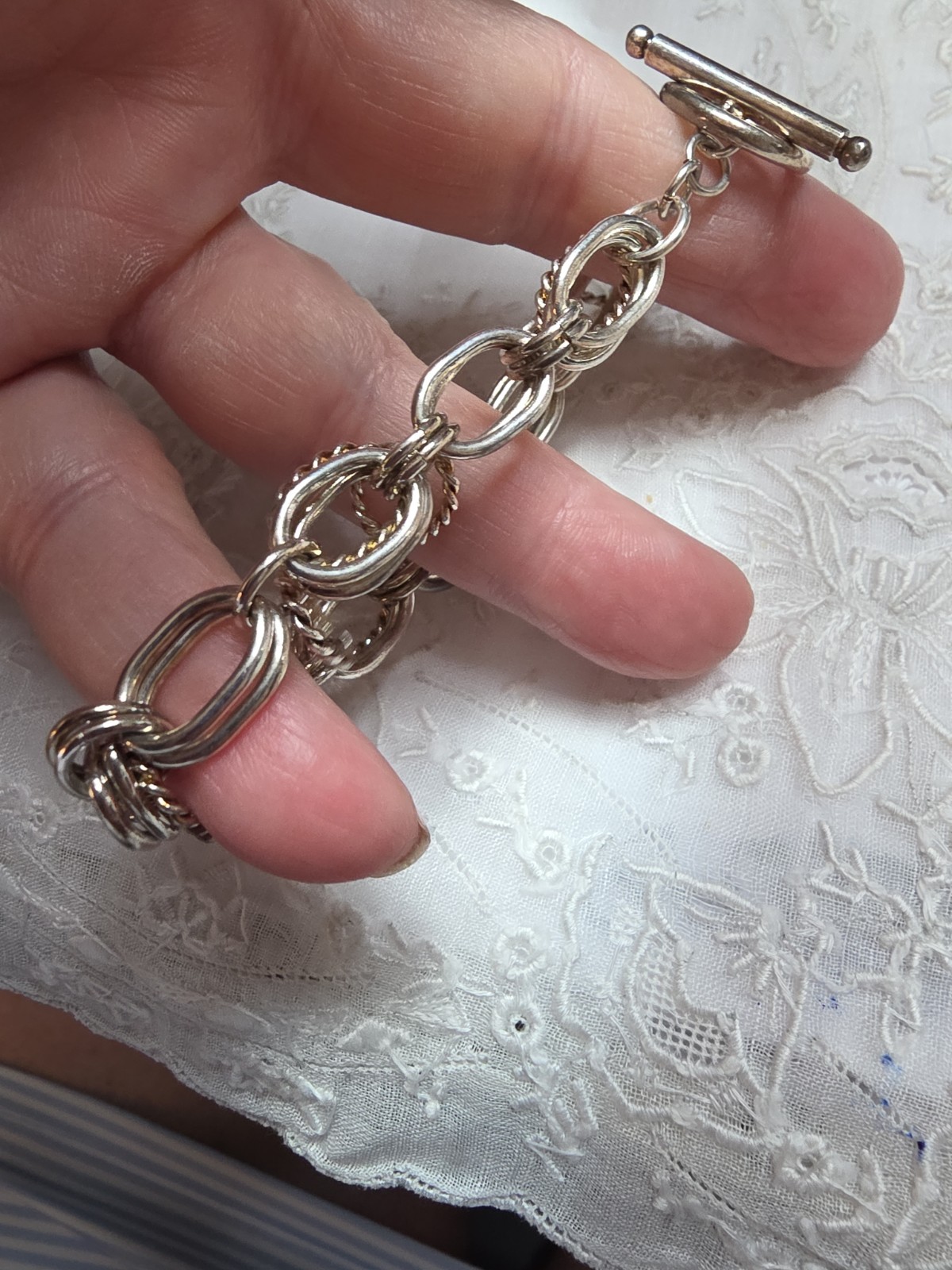 Silver Tone Bracelet Whit Rings