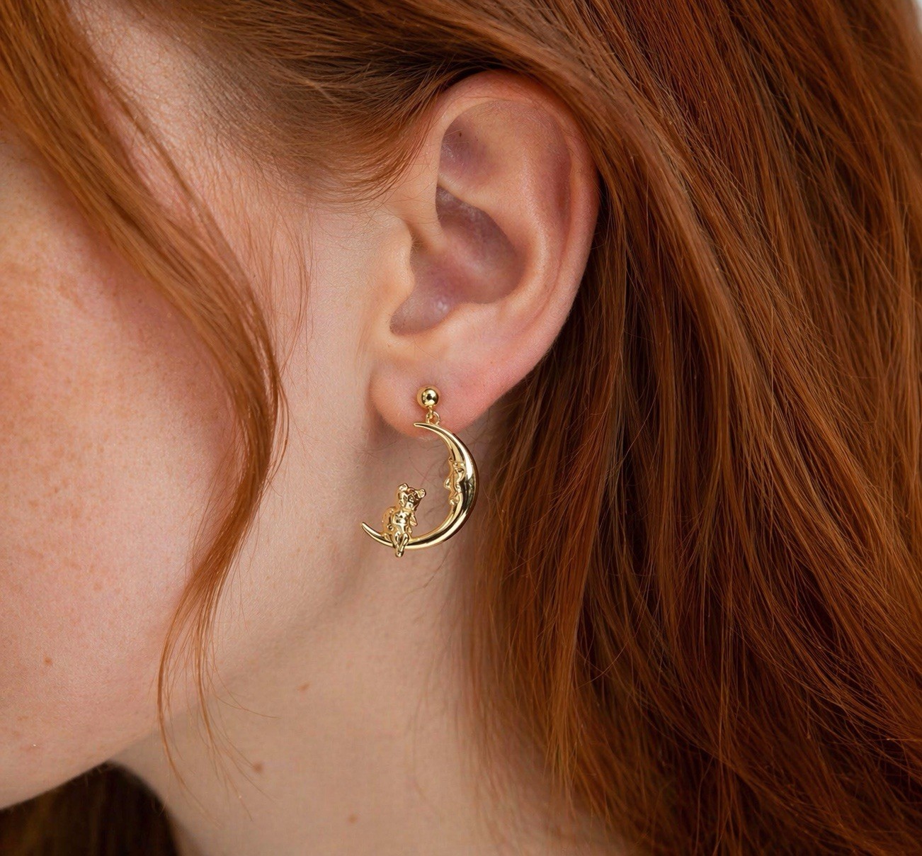 Hoop Moon Cherub Earrings Mismatch Anthro Style Angel Gold Face Boho Celestial