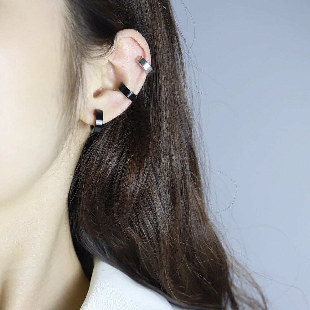 Men Women Clip On Hoop Earrings Stainless Steel Non Piecerd Cartilage Ear Cuffs