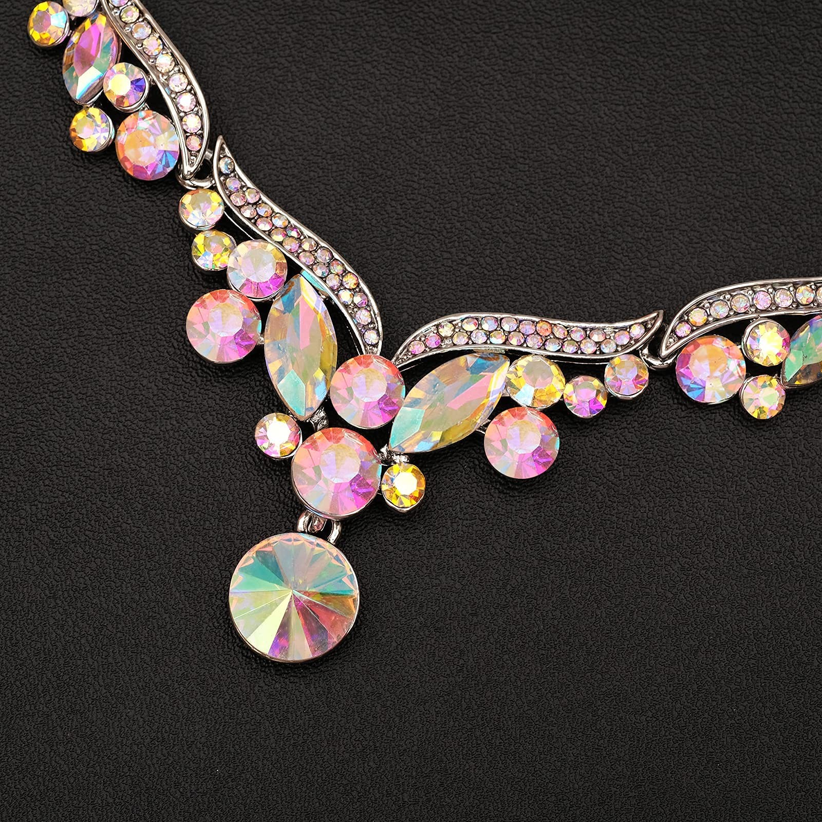 Elegant Austrian Crystal Bridal Choker Necklace Earring Link Bracelet Sets We…