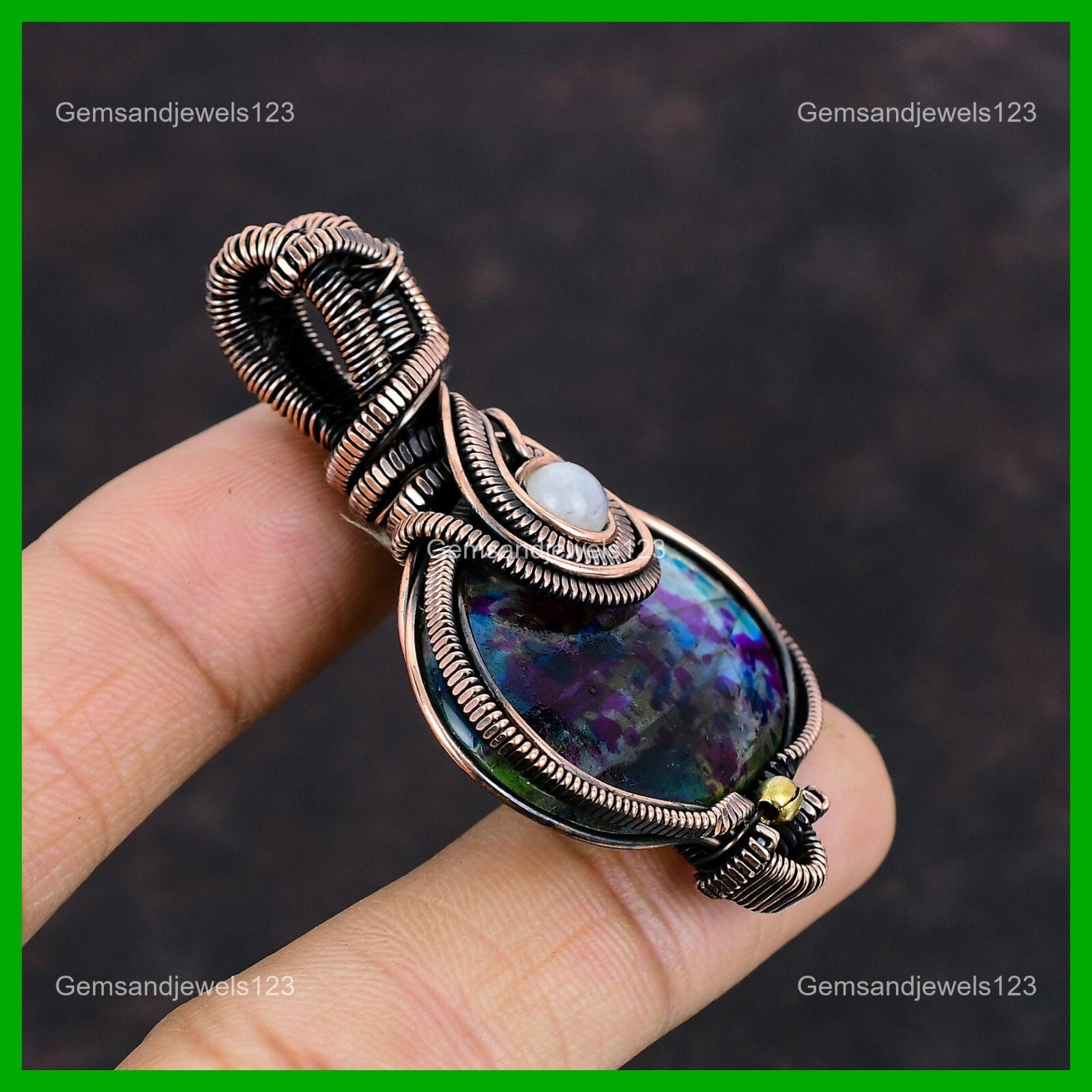 Oval Natural Multi Fire Labradorite Rainbow Moonstone New Pendant Jewelry Copper