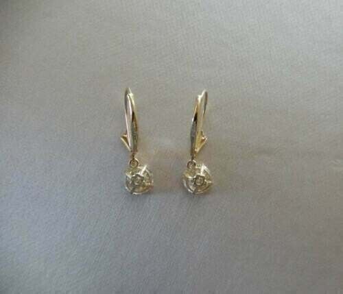 7MM Round Cut Simulated Diamond Drop/Dangle Earrings 14K Yellow Gold Finish