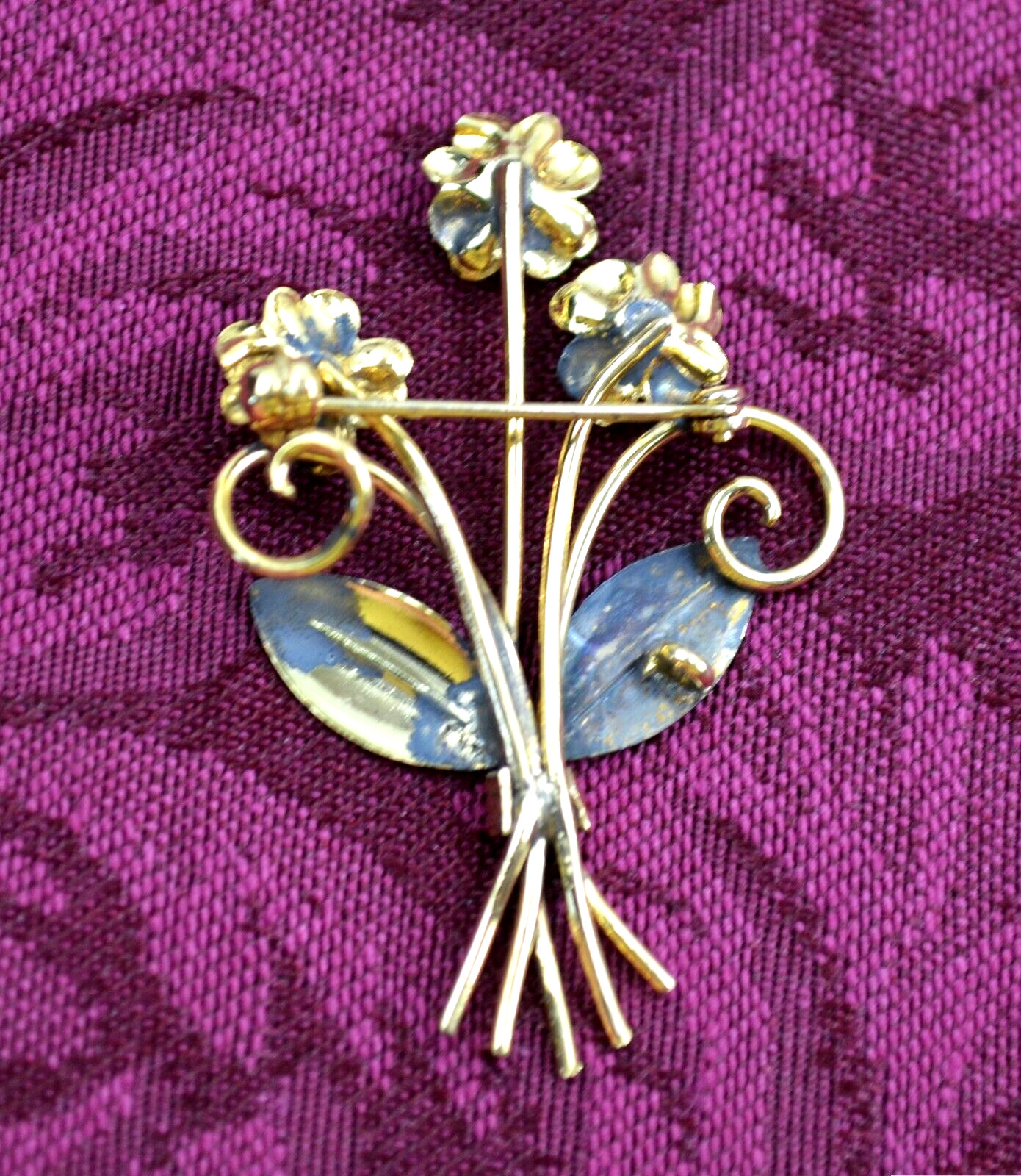 Vintage Gold Tone Brooch Pin Pendant Flower w/ Clear Rhinestones 2.25″