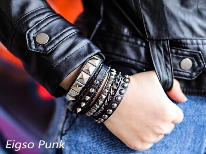 Handcrafted Punk Rock Leather Cuff Bracelets – 4pcs Unisex Set for All Occasions