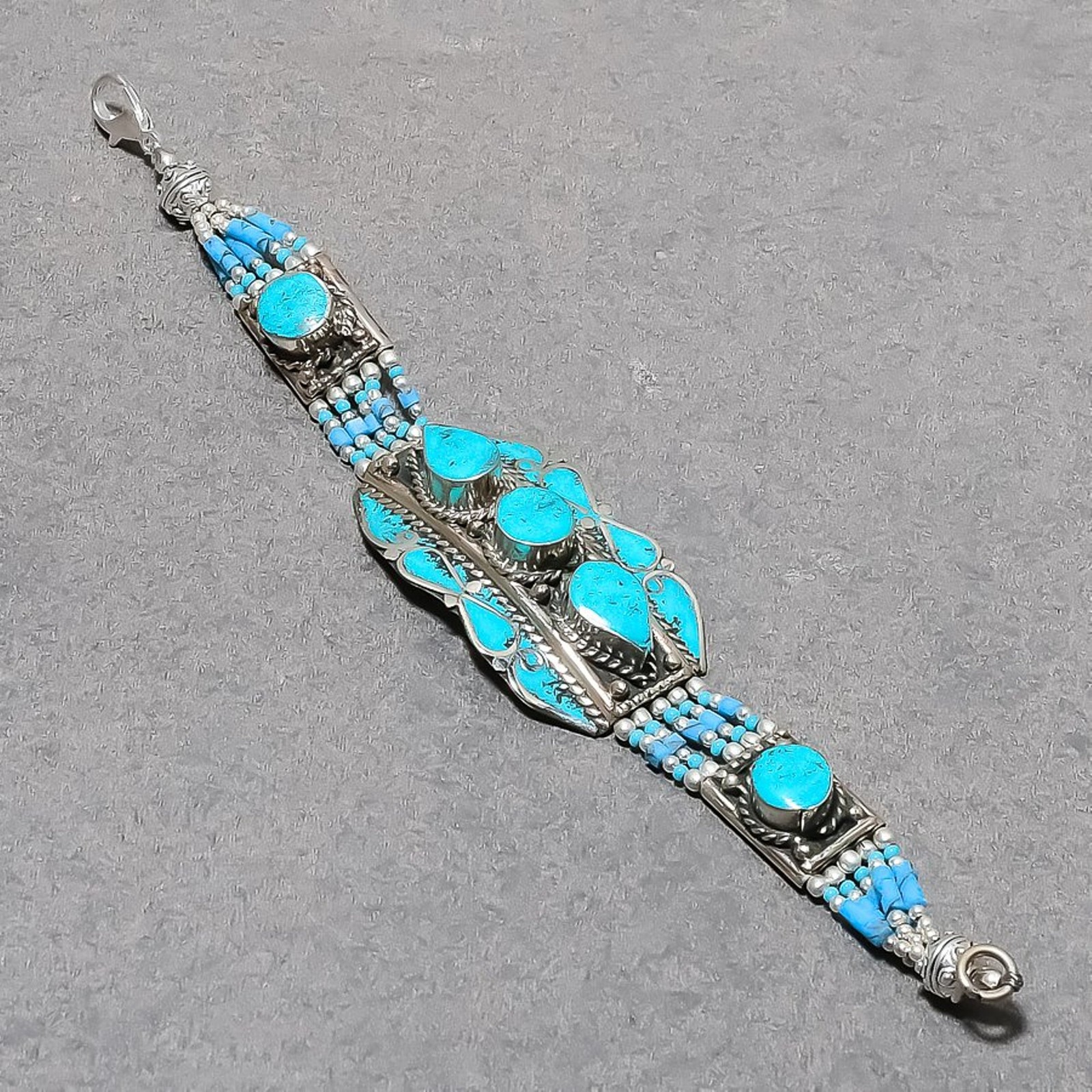 Turquoise Gemstone Bracelet Tibetan Nepalese Handmade Nepali Jewelry 7″ NBB 3305
