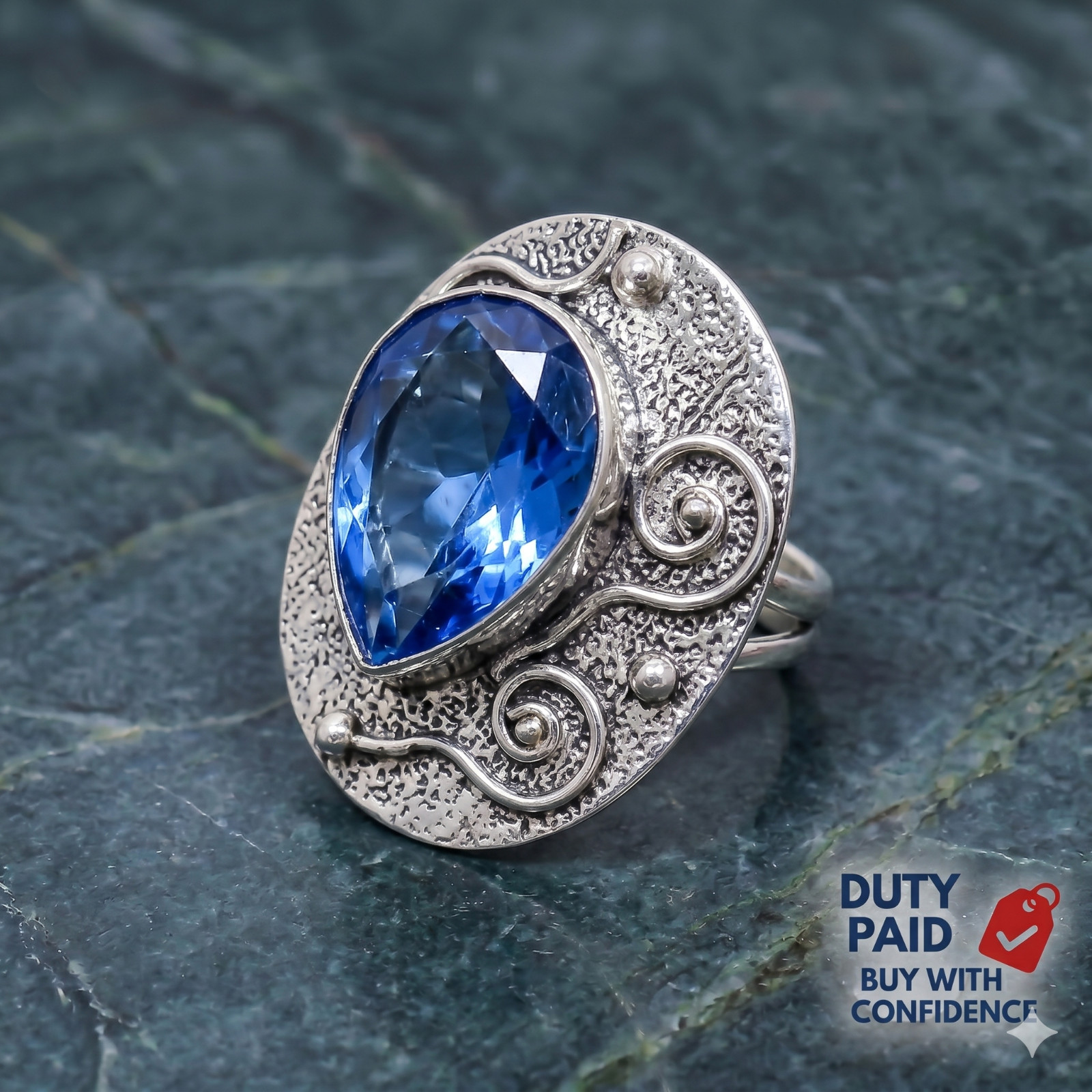 Genuine Blue Sapphire Wedding Statement Channel Set Ring Size 7 Sterling Silver