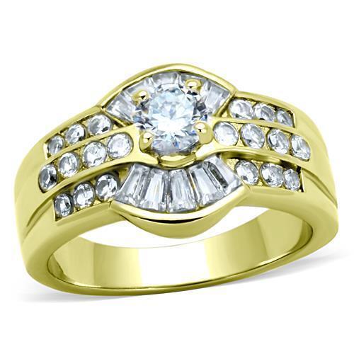 14k Yellow Gold Plated Round Baguette Fan Engagement Ring
