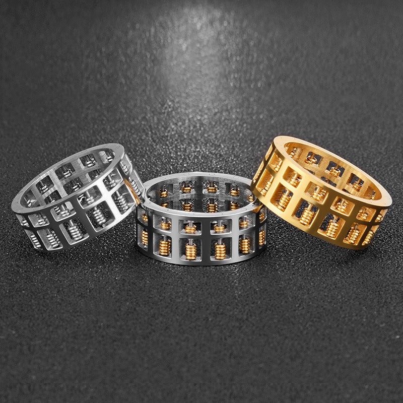 Hand Stitched Beaded Abacus Ring Stainless Steel Band Ring
