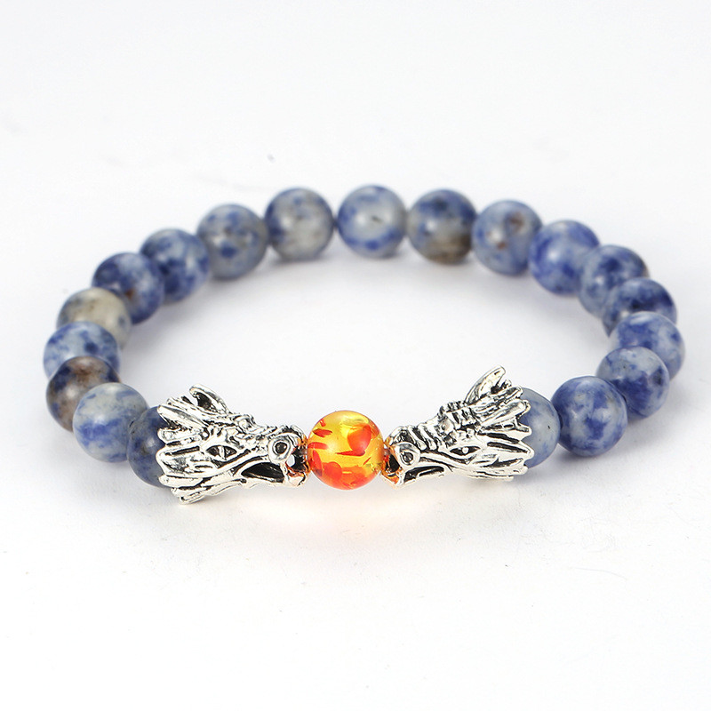 Dragon Head Bracelet Mens 8mm Natural Stone Bead Strand Yoga Bracelets Jewelry