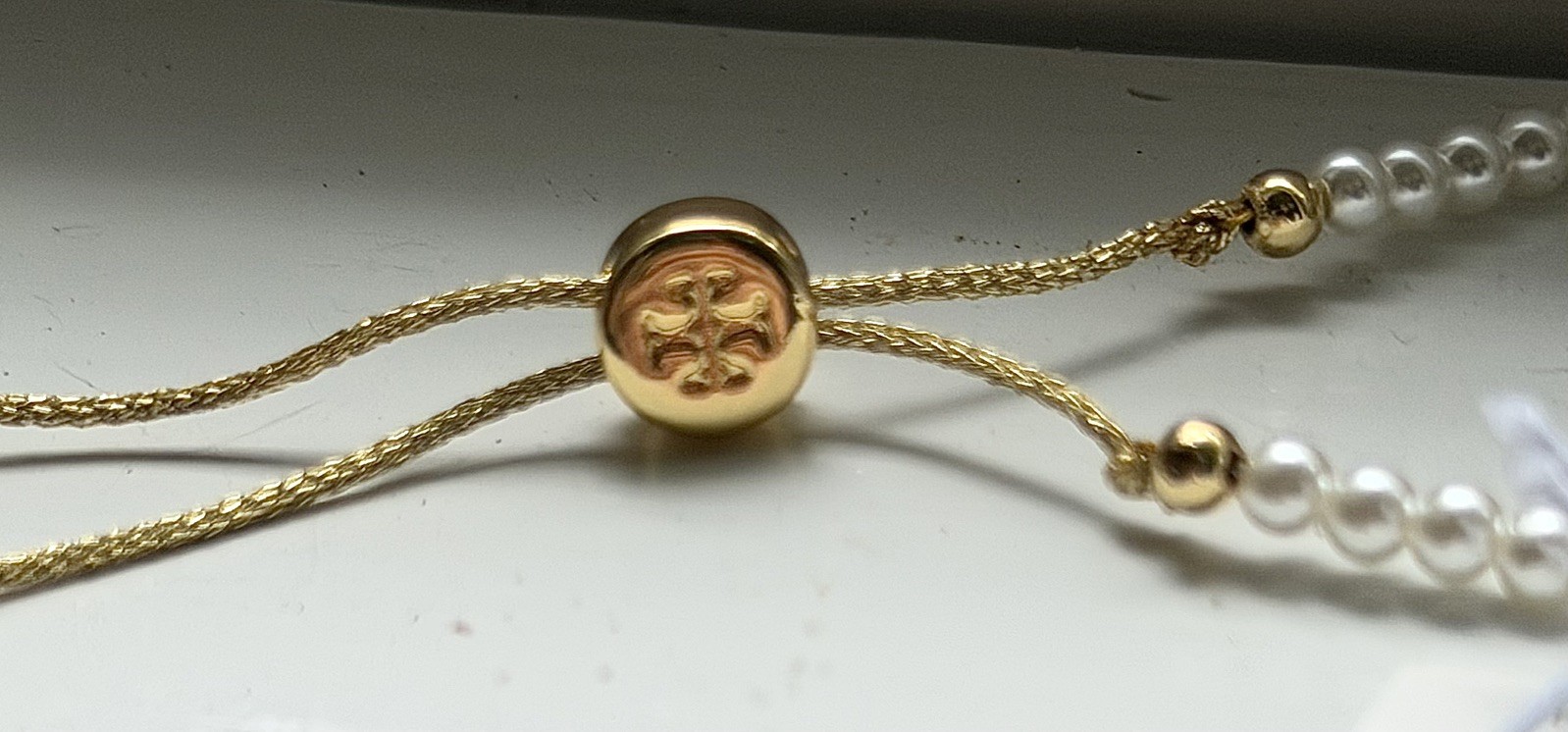 Tory Burch Rope Logo Slider Pearl Bracelet in Gold Sexy Fancy