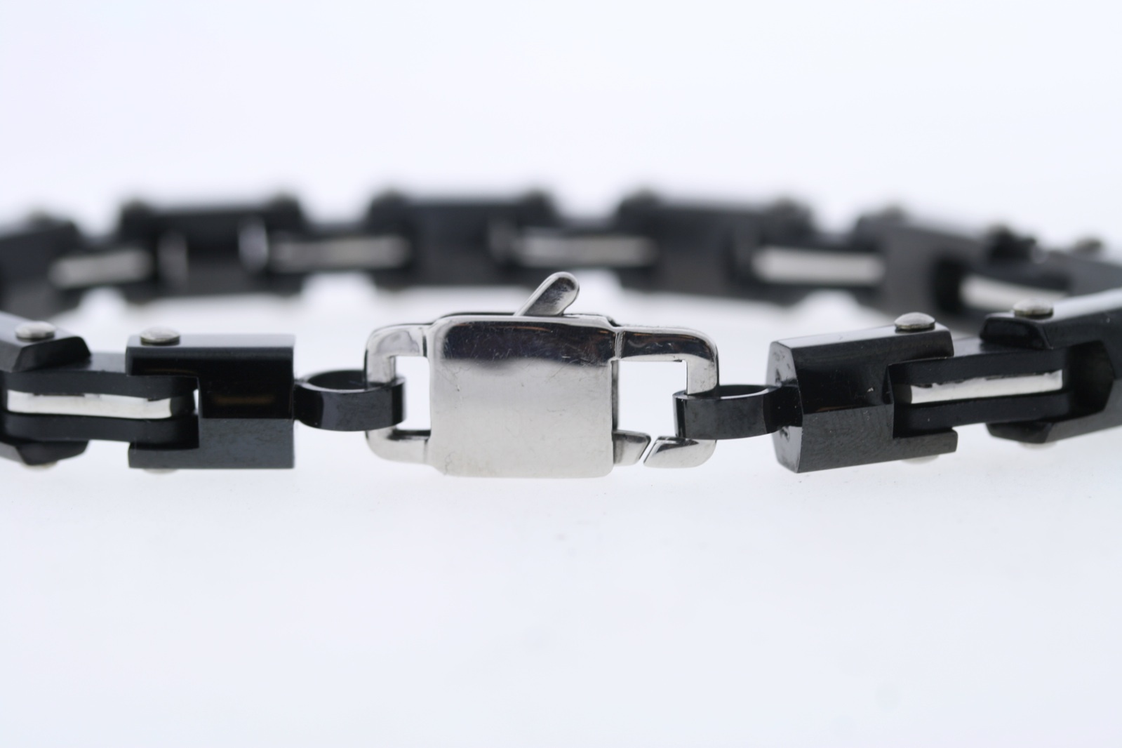 Stainless Steel Black Ion Plated and Black Rubber 7″ Long Bracelet