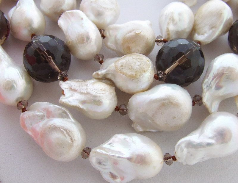 25mm White Keshi Pearl Smoky Quartz Crystal Necklace