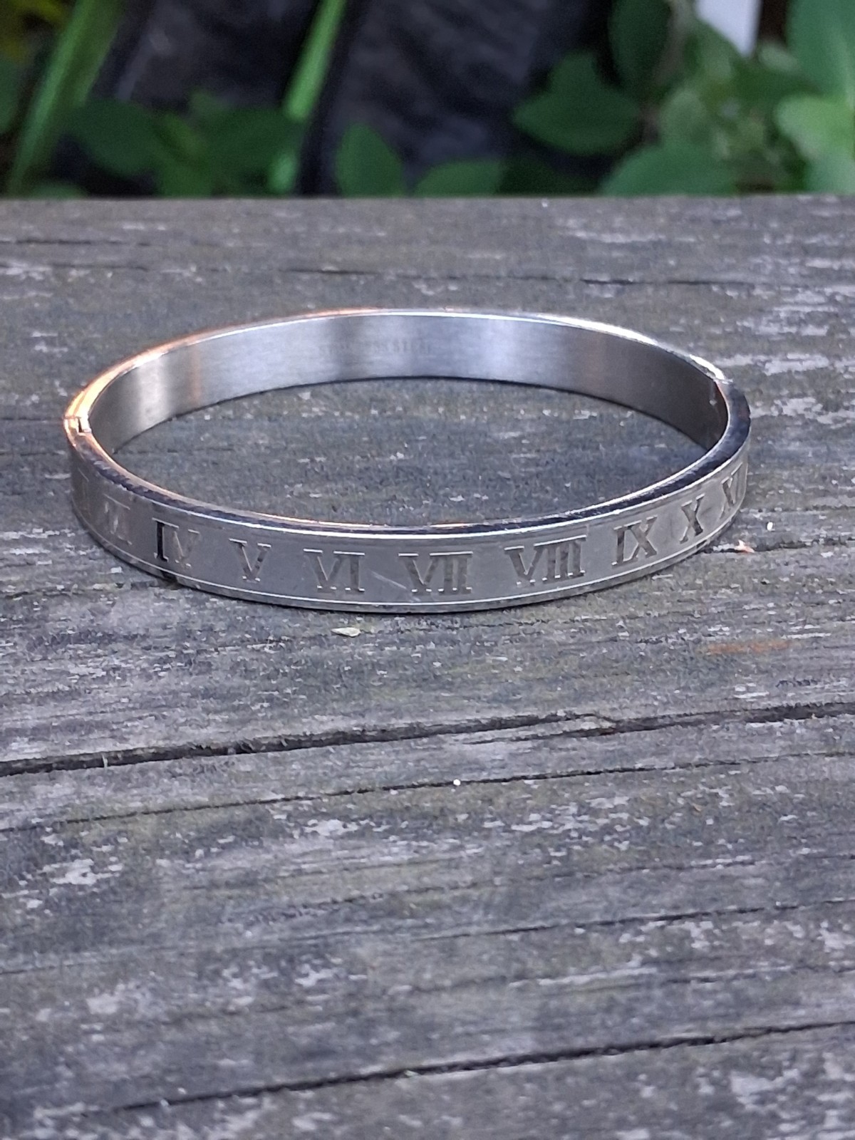 Stainless Steel Roman Numeral Hinged Bracelet For Men Women