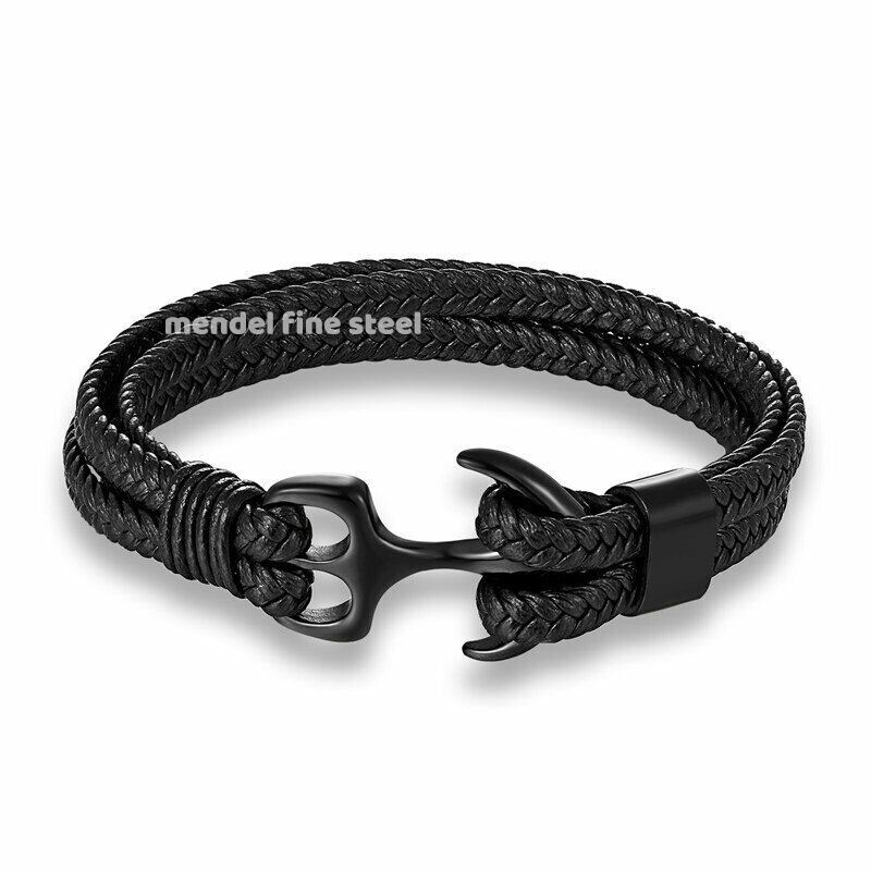 MENDEL Cool 8 Inch Mens Black Stainless Steel Nautical Beach Anchor Bracelet Men