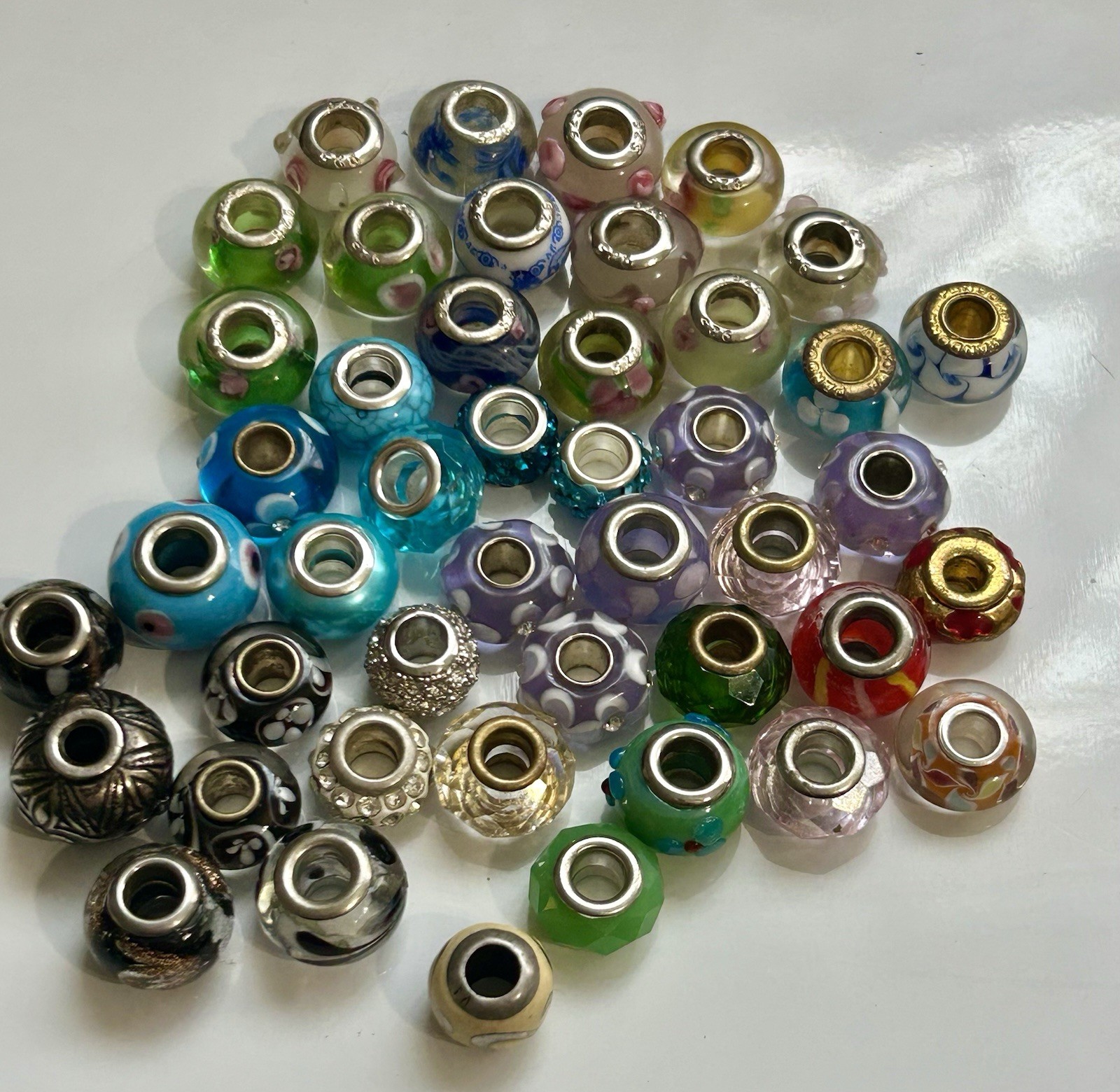 925 (13) Big Hole Murano Glass Beads Charms Unmarked (29) Italy MA (1) 2 Unknown