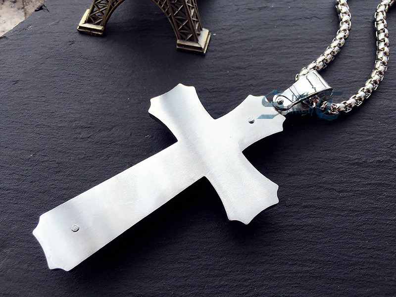 Men Huge Polish Stainless Steel Three Large Cross Pendant Necklace Silver/Black