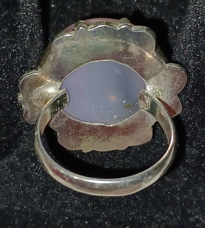 pink round stone cabochon silver ring approx size 5
