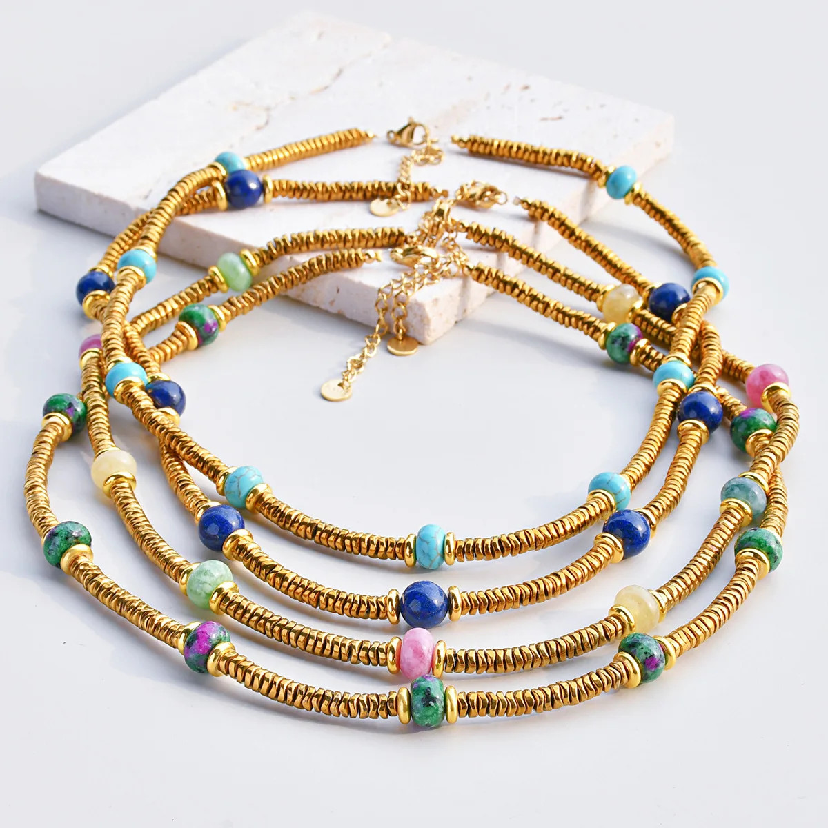 Loe| Bohemian Natural Stone Necklace for Women.1Pcs.316L Stainless Steel.Luxury
