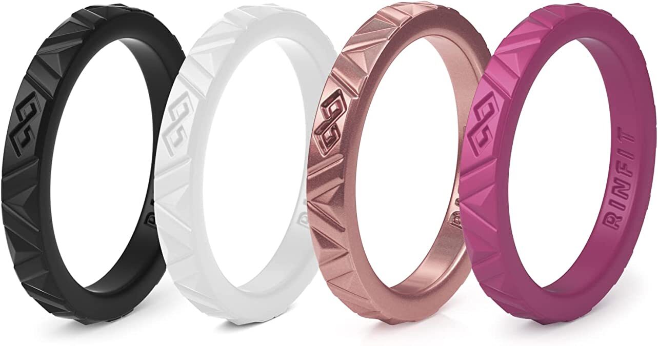 Silicone Wedding Rings by RINFIT. Wedding Rubber Bands. 4 Stackable Rings Set