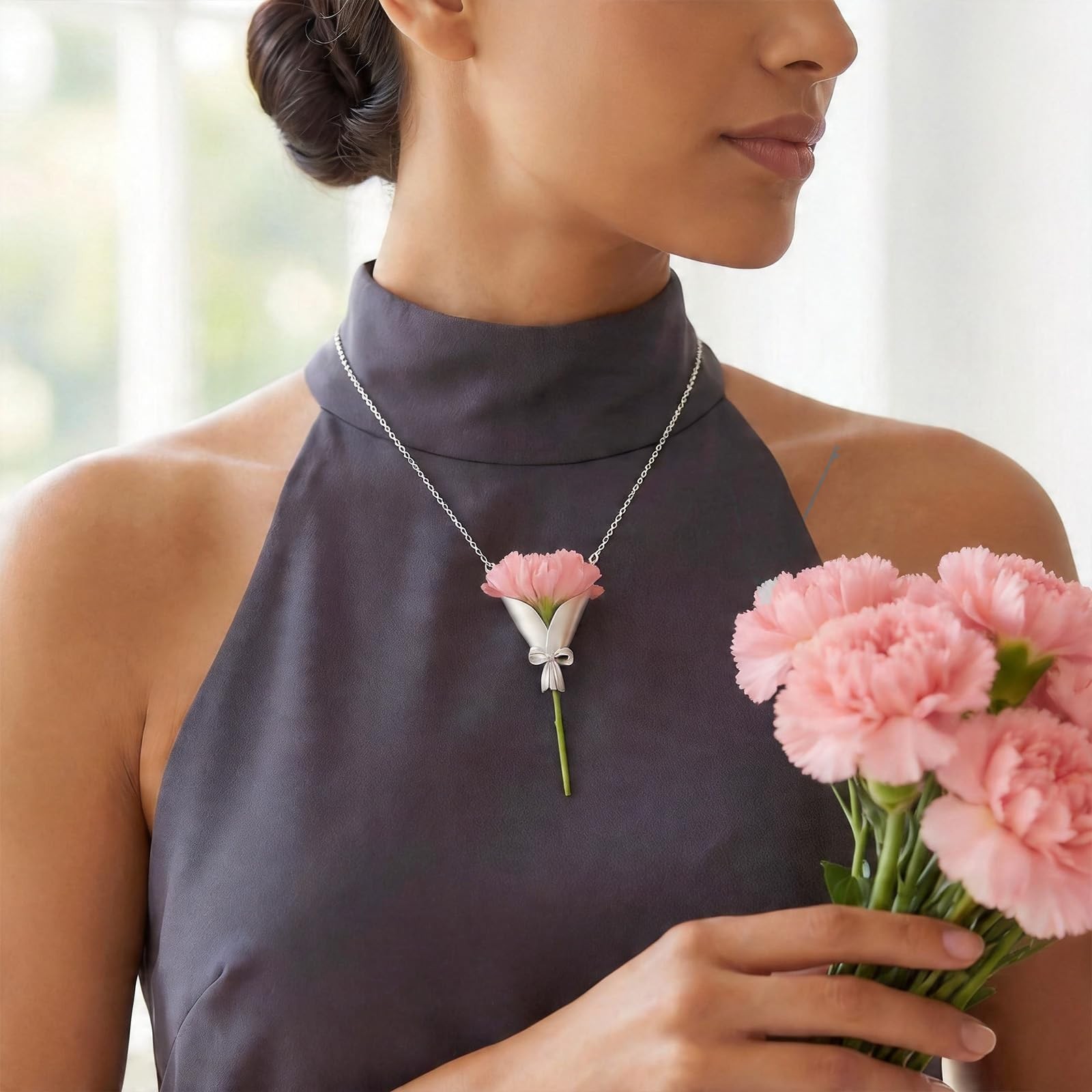 Flower Holder Necklace for Women DIY Flower Bouquet Necklace Mini Vase Pendan…