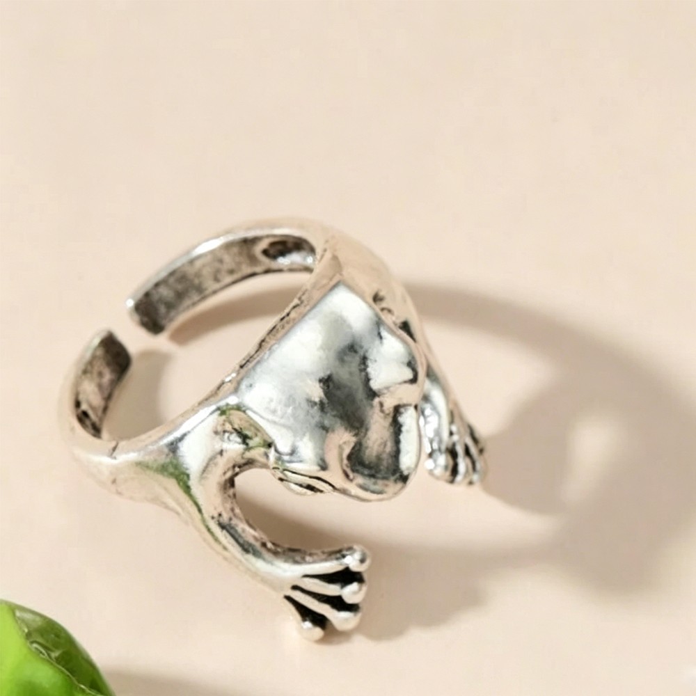 Vintage Silver Frog Cute Animal Open Stackable Finger Adjustable Ring