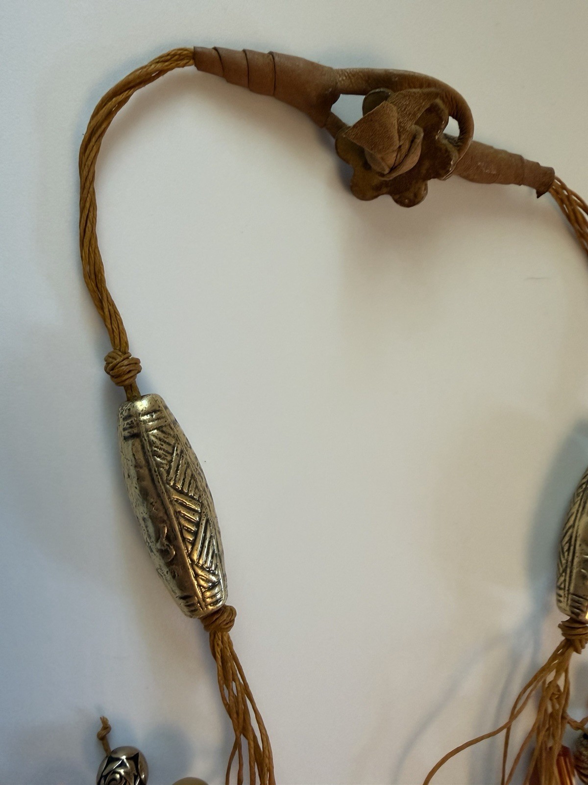Yellow Cord Beaded Cluster Dangle Statement Necklace 13in Adjustable Tie Closure