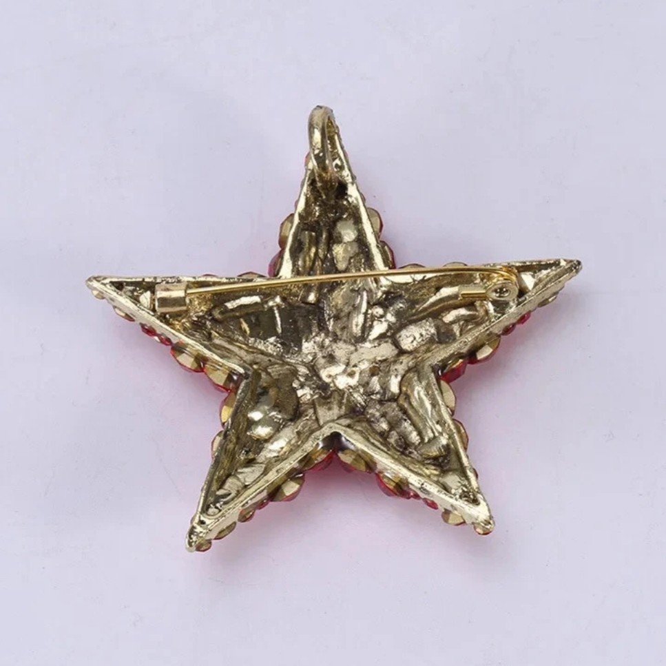 BLUE CRYSTAL RHINESTONE GOLD STAR PIN BROOCH PENDANT~CHRISTMAS HOLIDAY GIFT