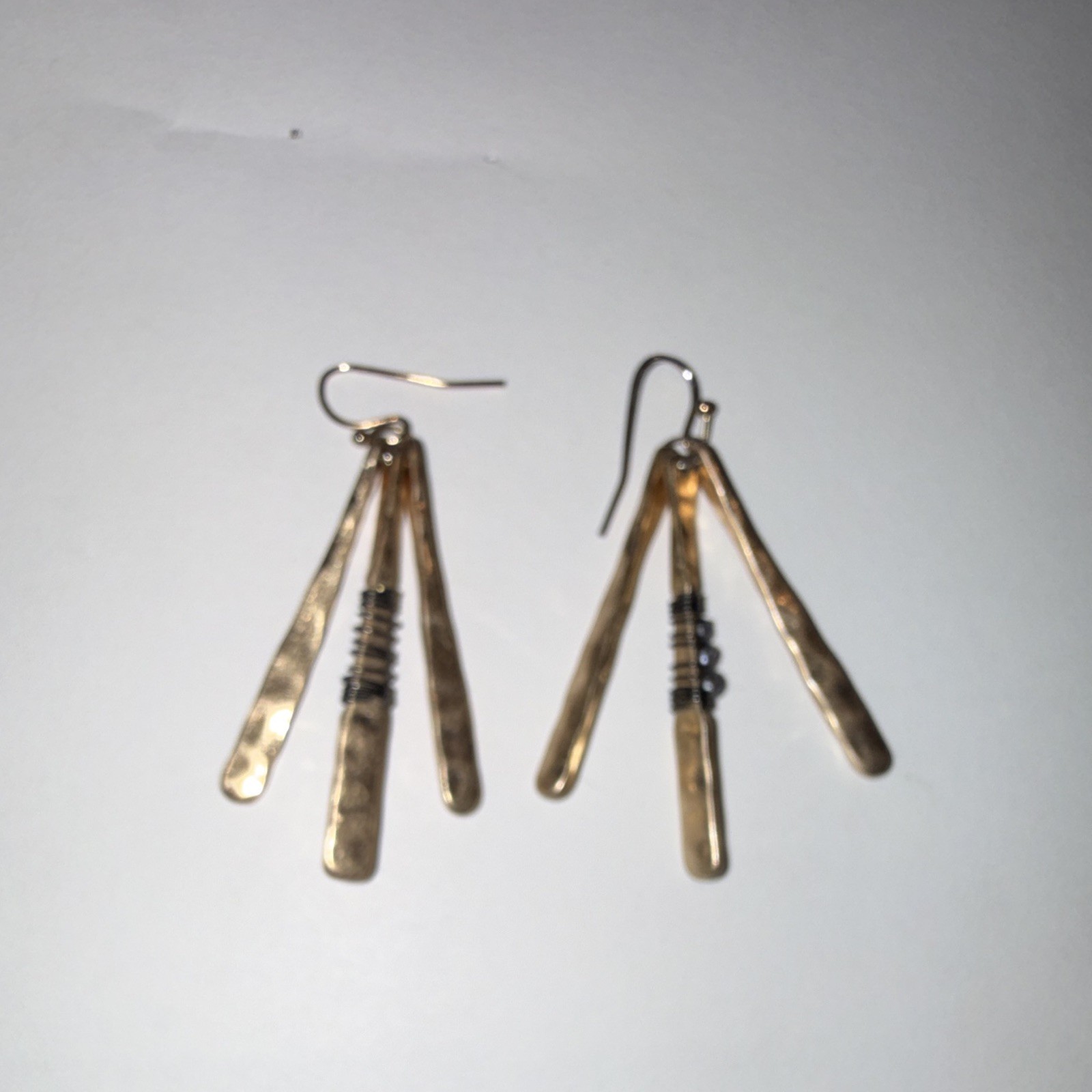 Silver Tone Metal Fan Dangle Drop Earrings mini gray pearls Hook Back Lobe