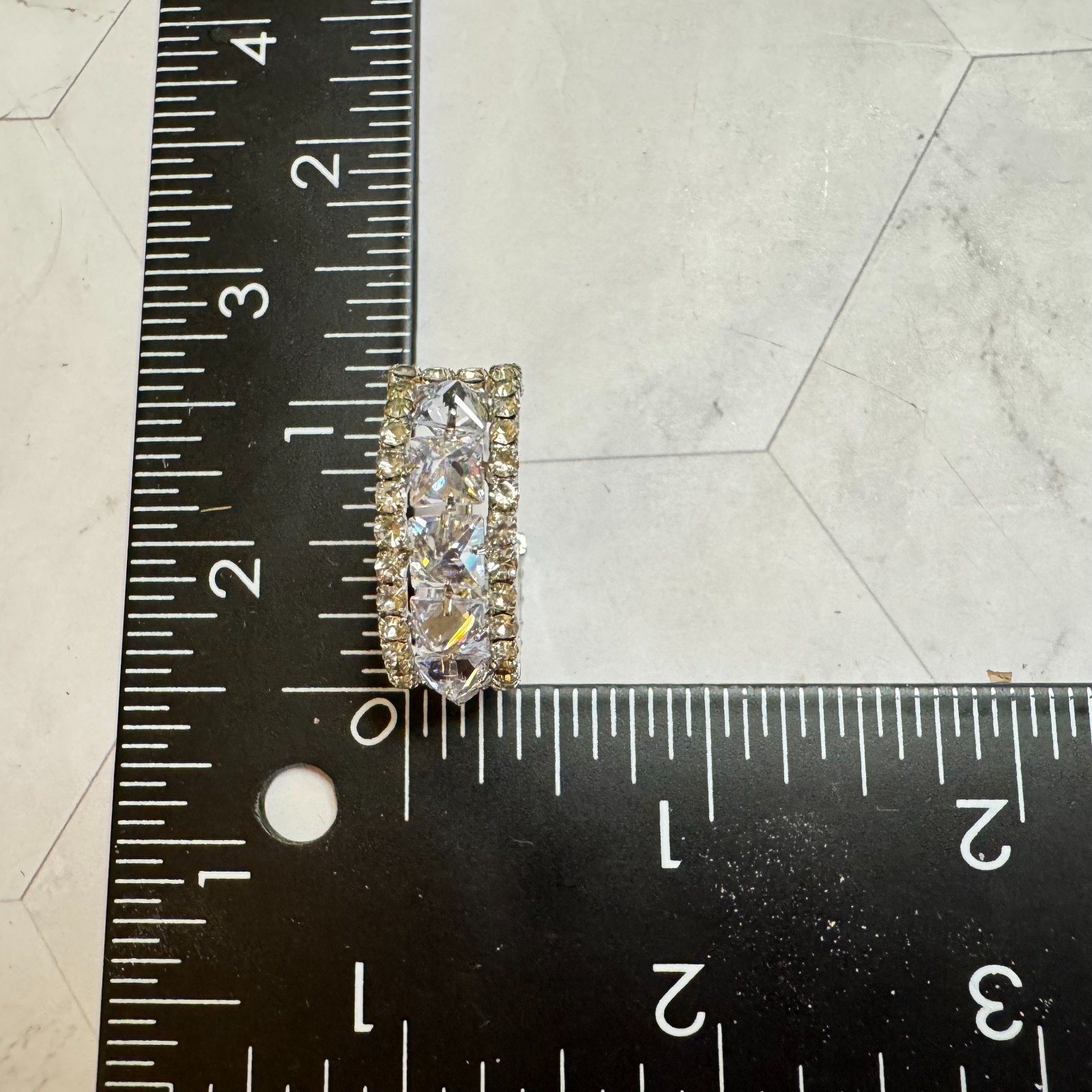 Diamond Zircon C Shaped Earrings Hoop Alloy Sparkly Silver Tone Omega Back Event