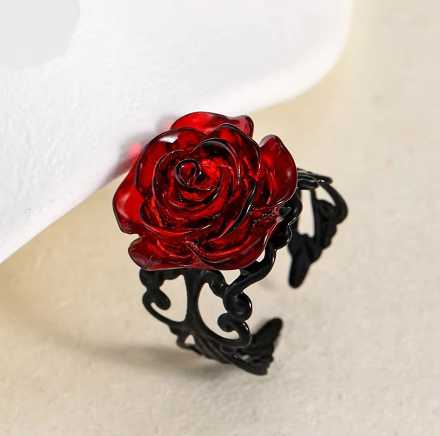 1pc Punk Gothic Red Rose Ring Black Vine Vintage Witch Jewelry Gift – NEW