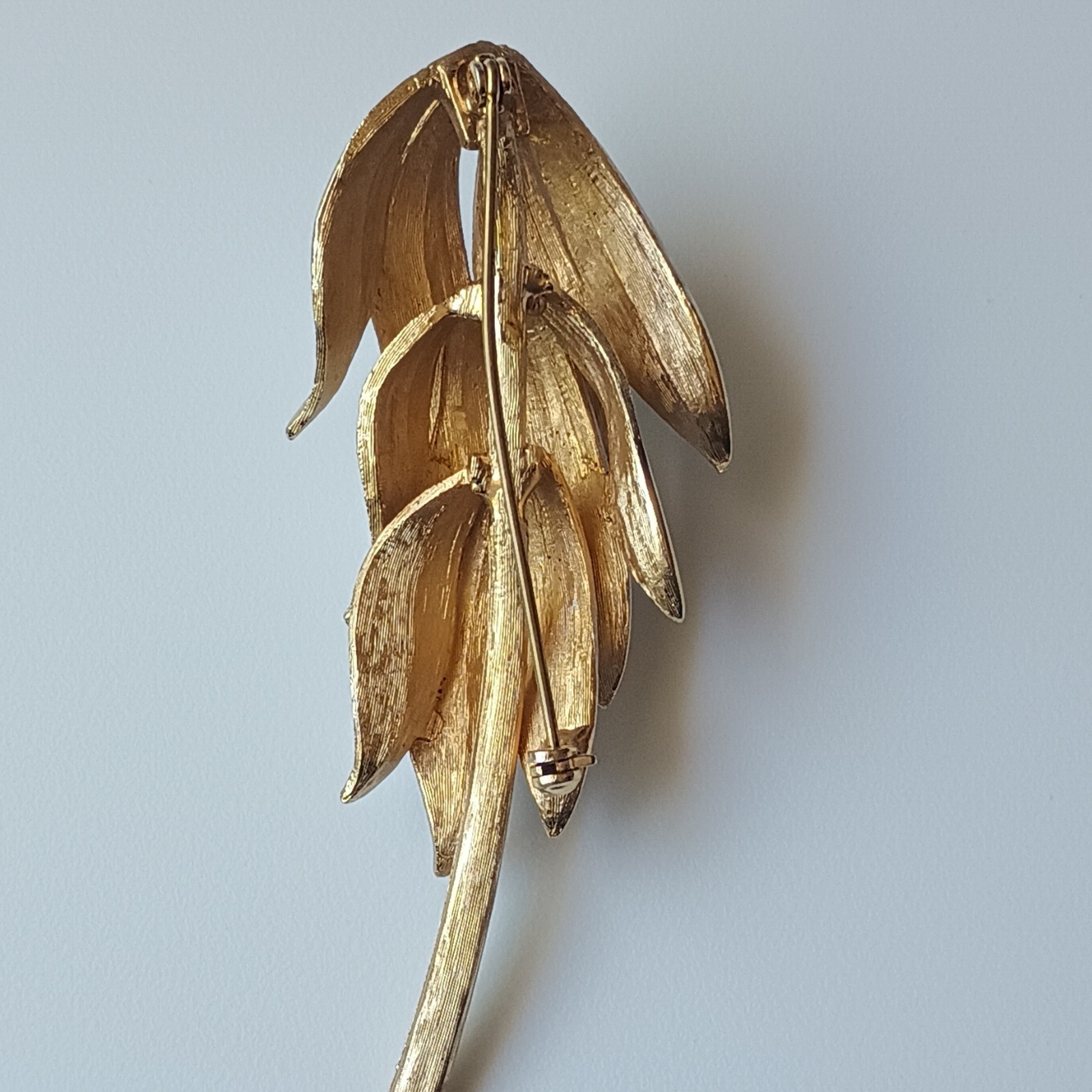 Vintage Two-Tone Leaf Sprig Brooch Pin Gold & Silver Tone Metal No Stone