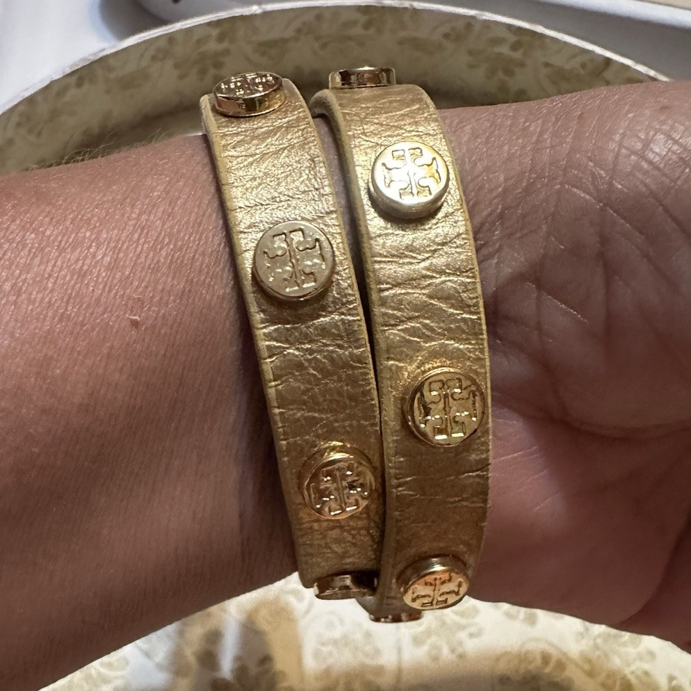 Tory Burch signature monogram Leather Bracelet Made in USA 15”long