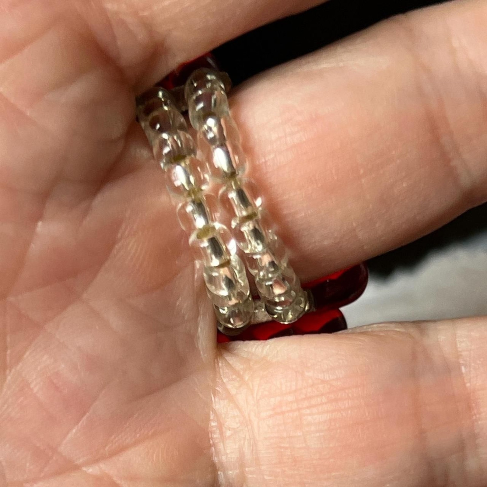Fabulous Vintage Red Beaded Ring – Elasticated beaded around finger!