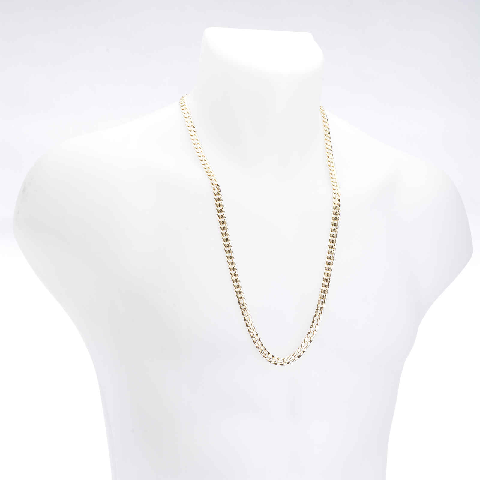 Men’s Solid Gold Plated 7 mm / 30″ Cut Concave Cuban Link Chain Necklace
