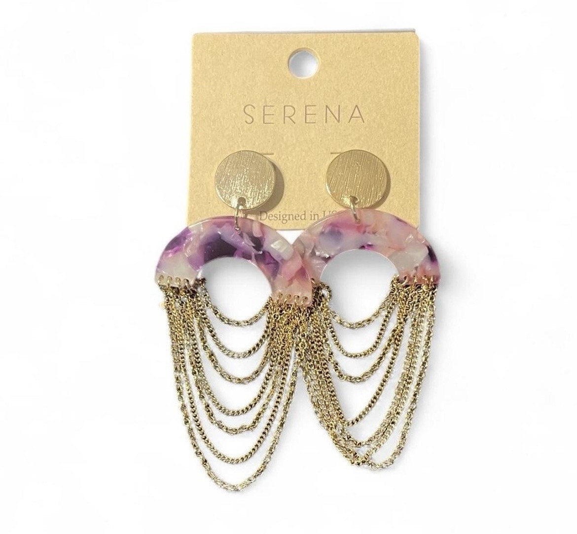 Serena Dangle Earrings Purple/ Gold Chain Feminine Everyday Wear Casual