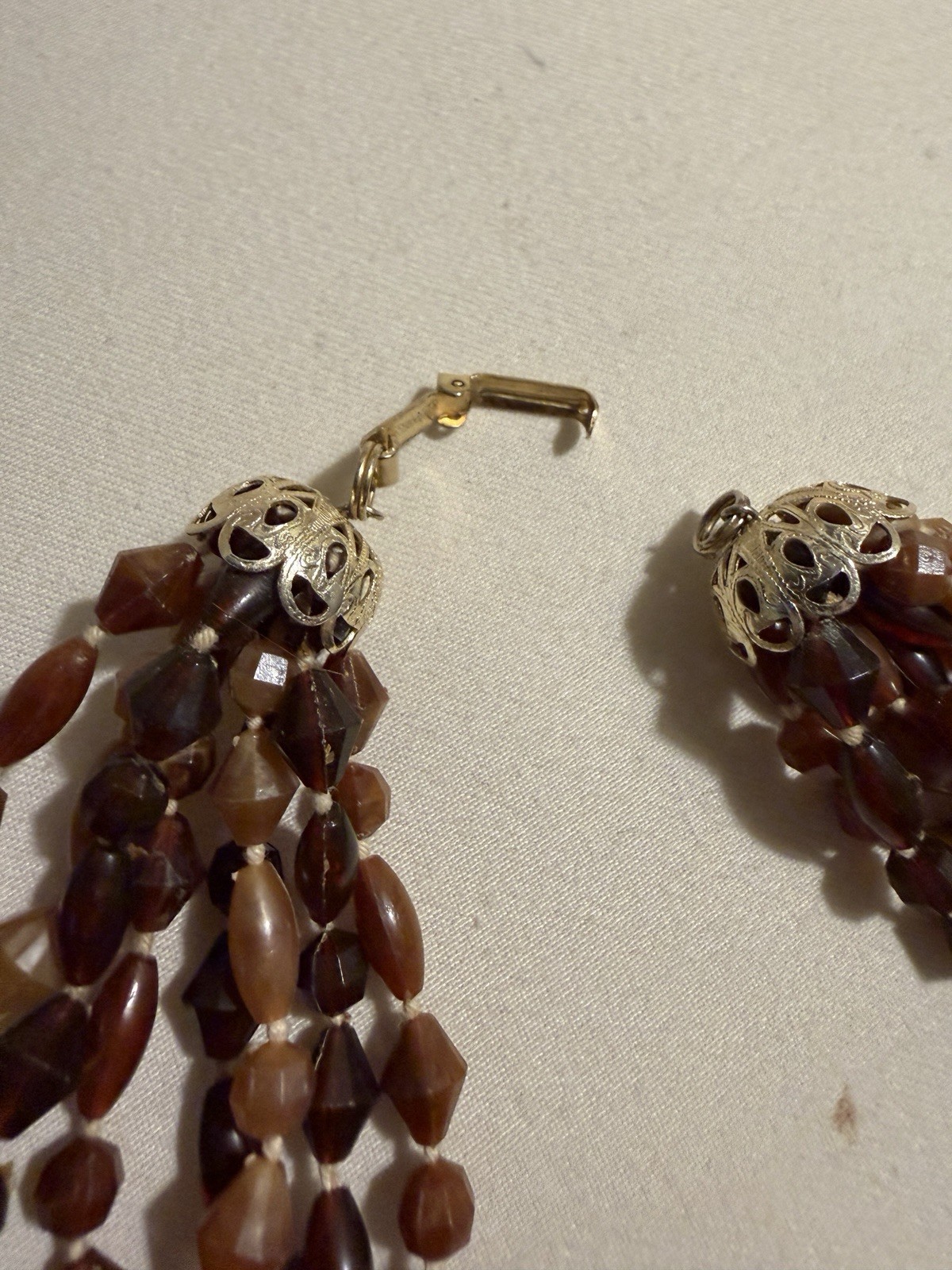 “Vintage Autumn Brown Multi-Strand Torsade Necklace Faceted Bicone & Barrel