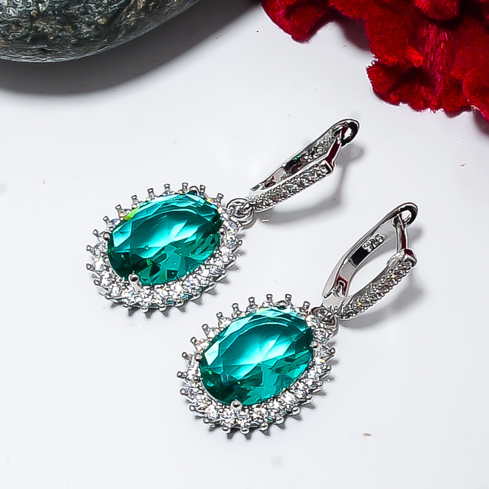 Paraiba Tourmaline & Cz 925 Sterling Silver Earring 1.40″ E158624