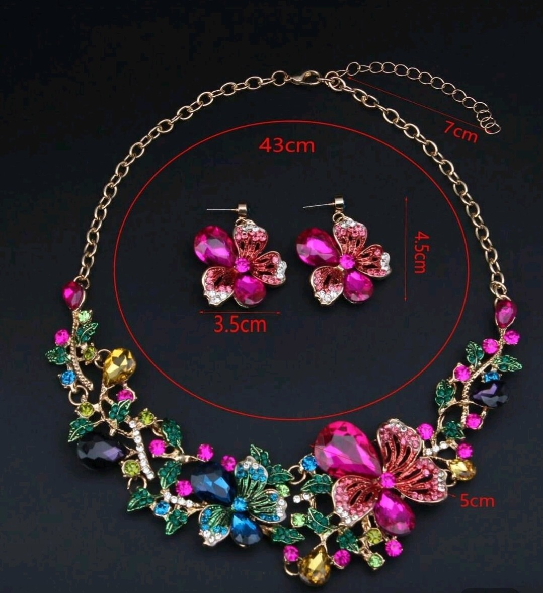 Colorful Flower Necklace and Earrings Jewelry Set
