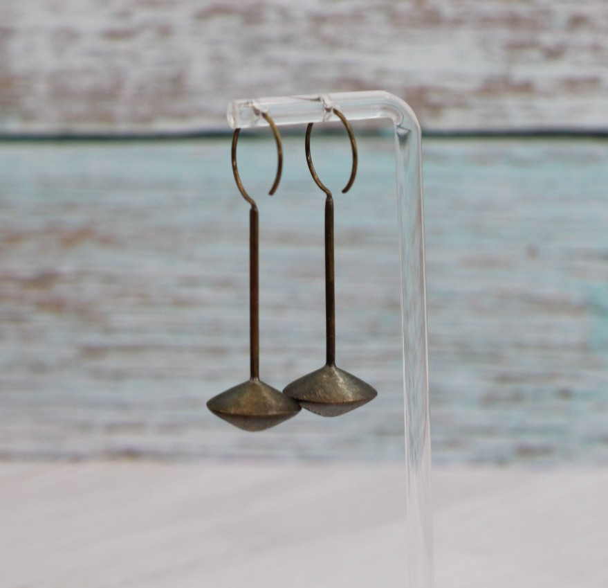 Orbit Drop Earrings – 2⅜” L × ¾” W – Hammered Brass – MSRP $70.00