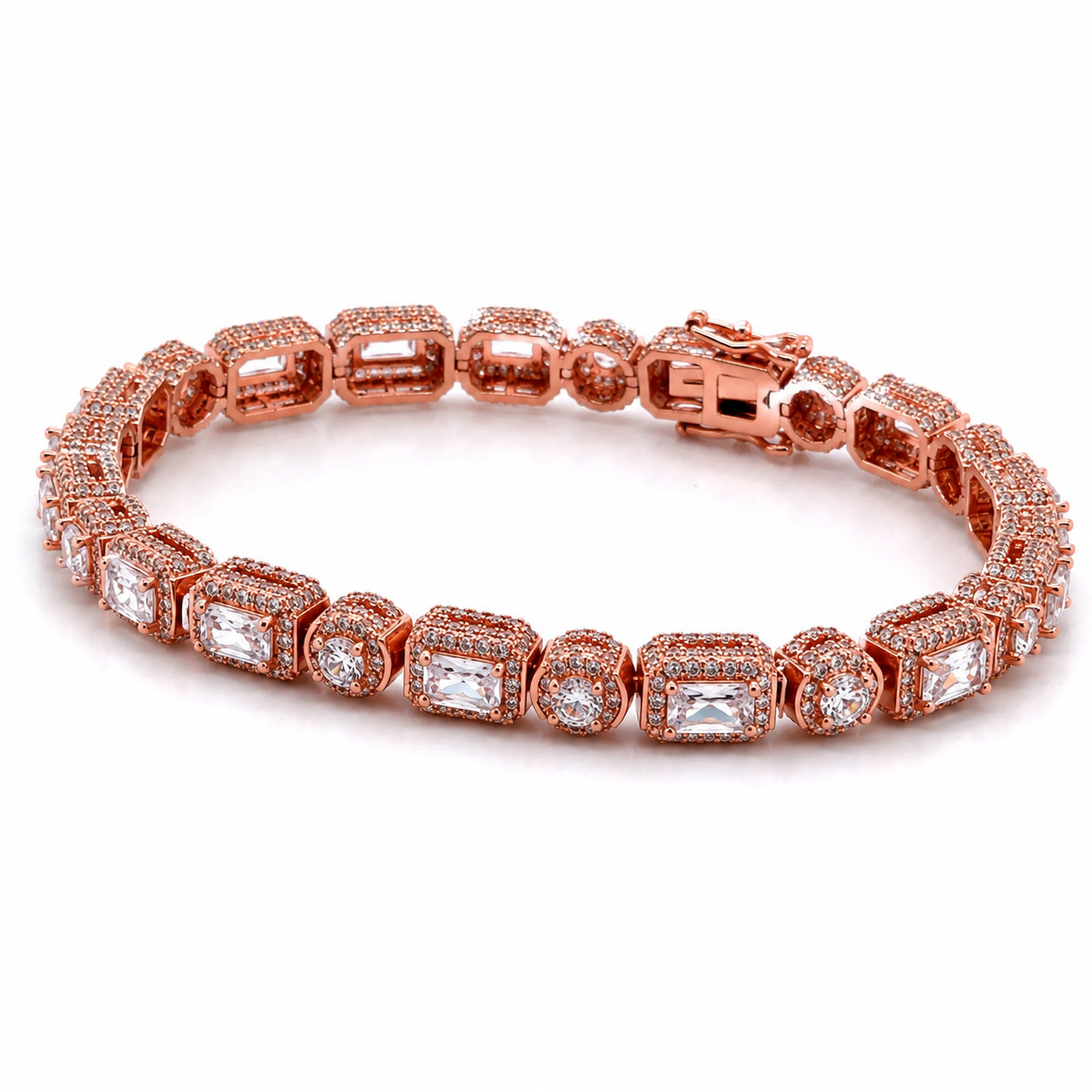 Women’s Rose Gold Ghost Link Bracelet White CZ Brass 8 Inch Tennis Bracelet