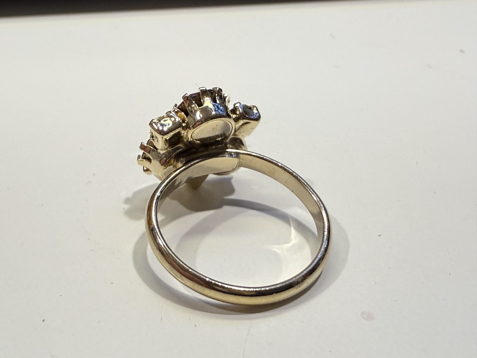 Gold tone with purple & clear stone cluster fashion ring Size 6.5 adjustable