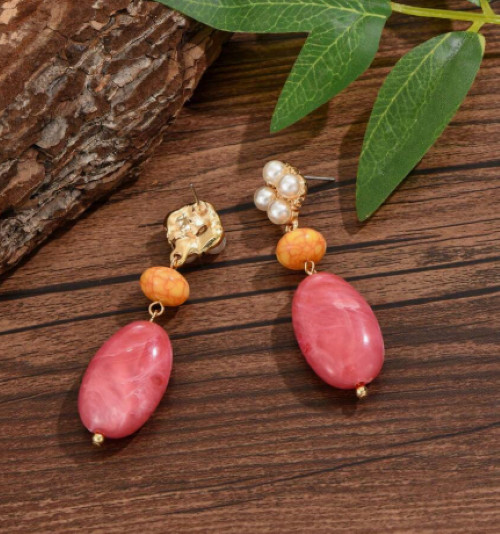 White White Pearl Resin Stud Earrings Drop Dangle Pink Orange Faux Stone & Pearl