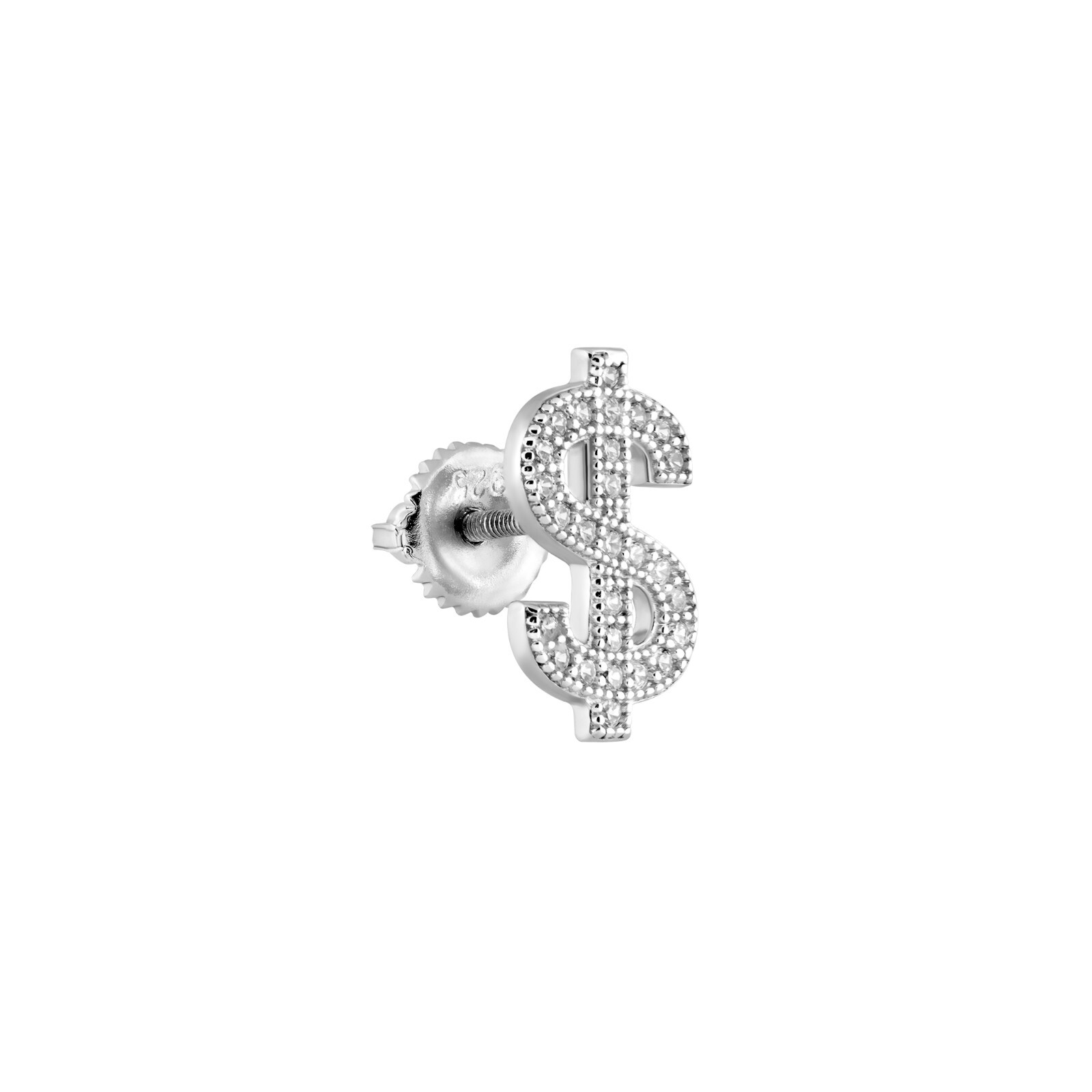 Real 925 Sterling Silver Dollar Sign Earrings for Men, Women Money Shape CZ