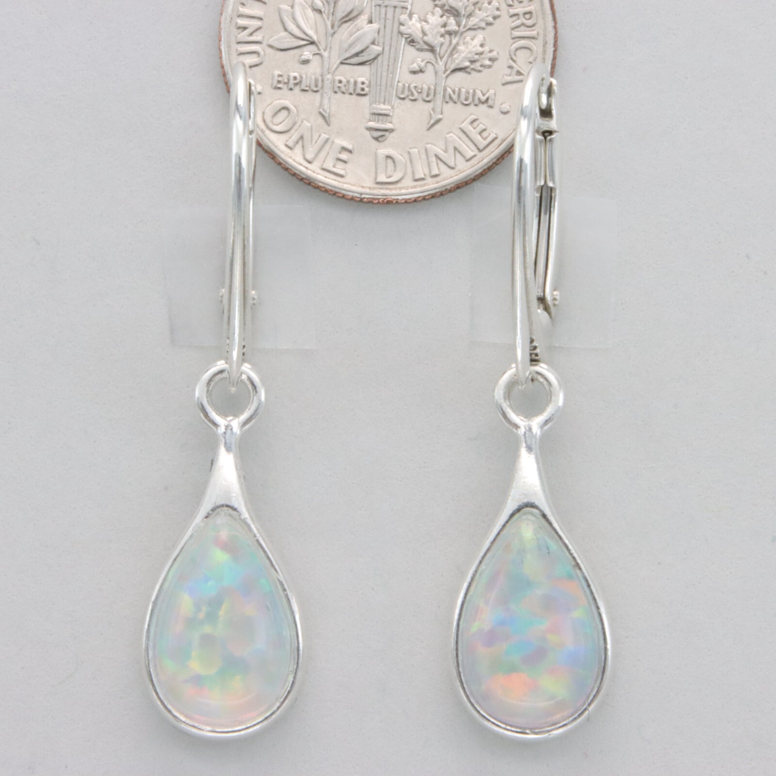 White FIRE OPAL Teardrop / Pear Leverback Earrings – 925 STERLING SILVER #545e