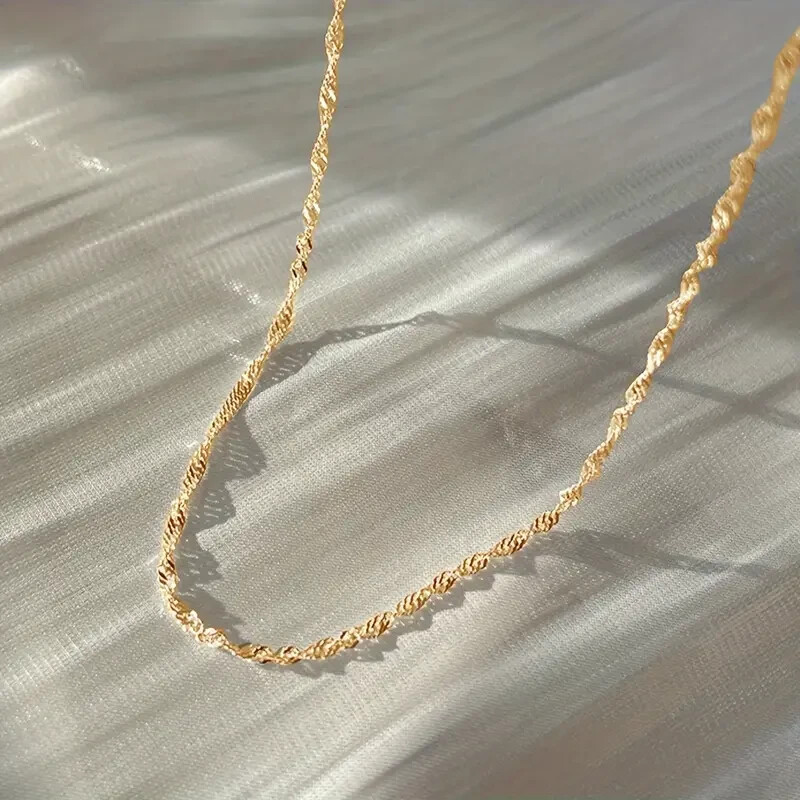 18K Gold Plated Stainless Steel Necklace Clavicle Chain Women Girl Jewelry Gift