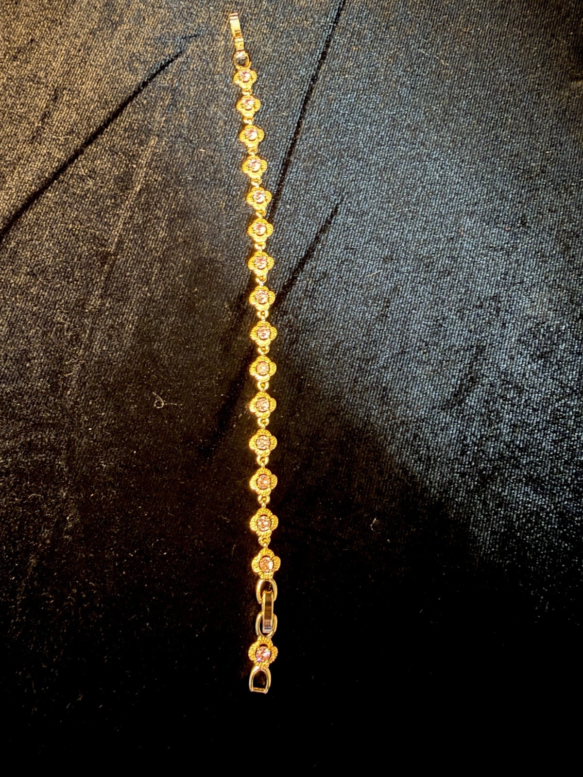 14K Gold Tennis Link w/Pink Round AAA CZ Stone Bracelet Prong Set Lobster